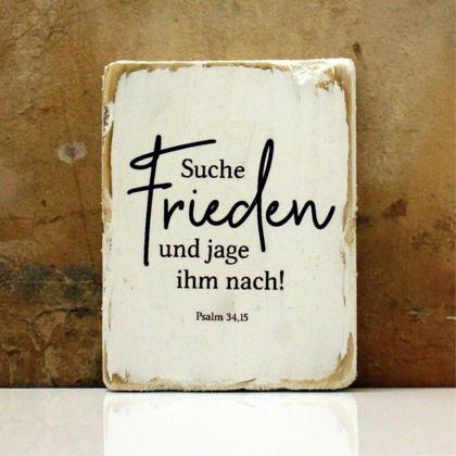 Holzschild "Suche Frieden"