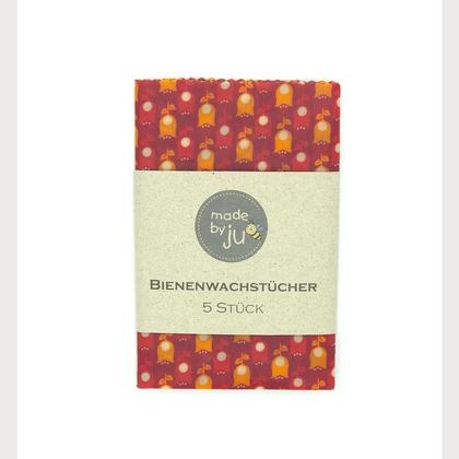 5er SET Bio- Bienenwachstücher - TULPEN ROT