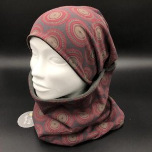 DAMEN- SET (WENDEHAUBE+XXL-LOOPSCHAL) „Retro- Kreise braun“