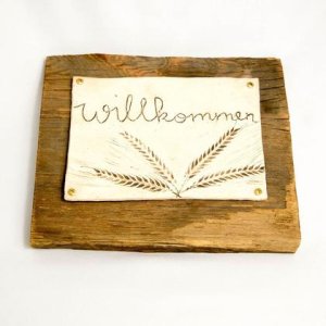 Altholz-Keramik Willkommens-Schild