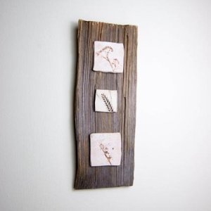 Altholz-Keramik-Bild – 3 Quadrate