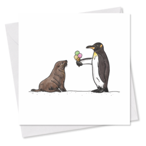 MINI-GRUSSKARTE *Pinguin und Robbe*, 9×9 cm