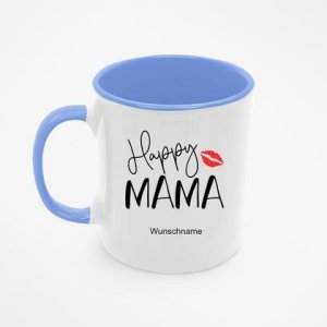 Happy Mama – personalisierte Tasse blau