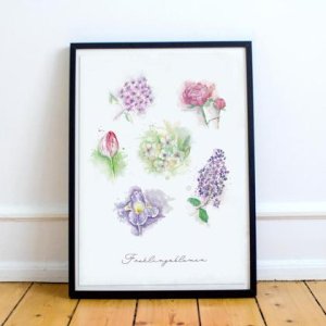 Kunstdruck Schautafel Frühlingsblumen, botanische malerei