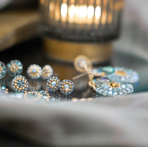 Perlenohrringe Modell Ines in Hellblau und Gold - Image 2