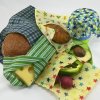 Bienenwachstuchset 3er Muster grau blaue Blume Stricherl gelb S+M+L - Image 2