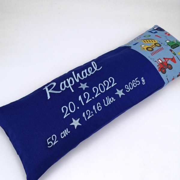 Geburtskissen/Erinnerungskissen Bagger mit Echtmaßen/Geschenk zur Geburt Baby - Image 3
