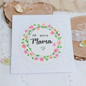 Grusskarte zum Muttertag – „Die beste Mama!“ – hellrosa