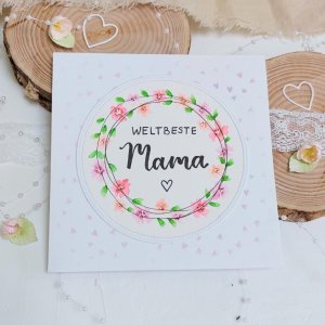 Grusskarte zum Muttertag – „Weltbeste Mama!“ – hellrosa