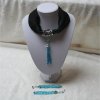 Collier mit Tuchring und Quastenohrringen in türkis - Image 2