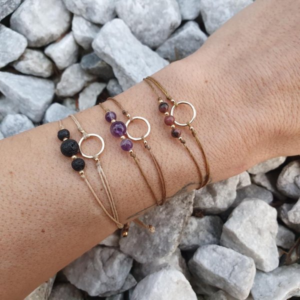 Doppelarmband *10mm CIRCLE 18kvergoldet* mit Amethyst, Rhodonit oder Lavastein - Image 3