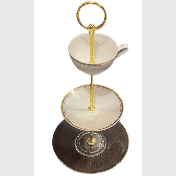 Etagere Goldrand und Glasteller - Image 2