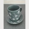 Espressotasse Blümchen dunkelgrau/türkis - Image 3